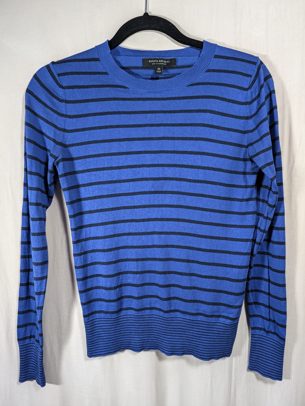 Banana Republic Silk Cashmere Striped Crewneck Sweater Blue & Black XS